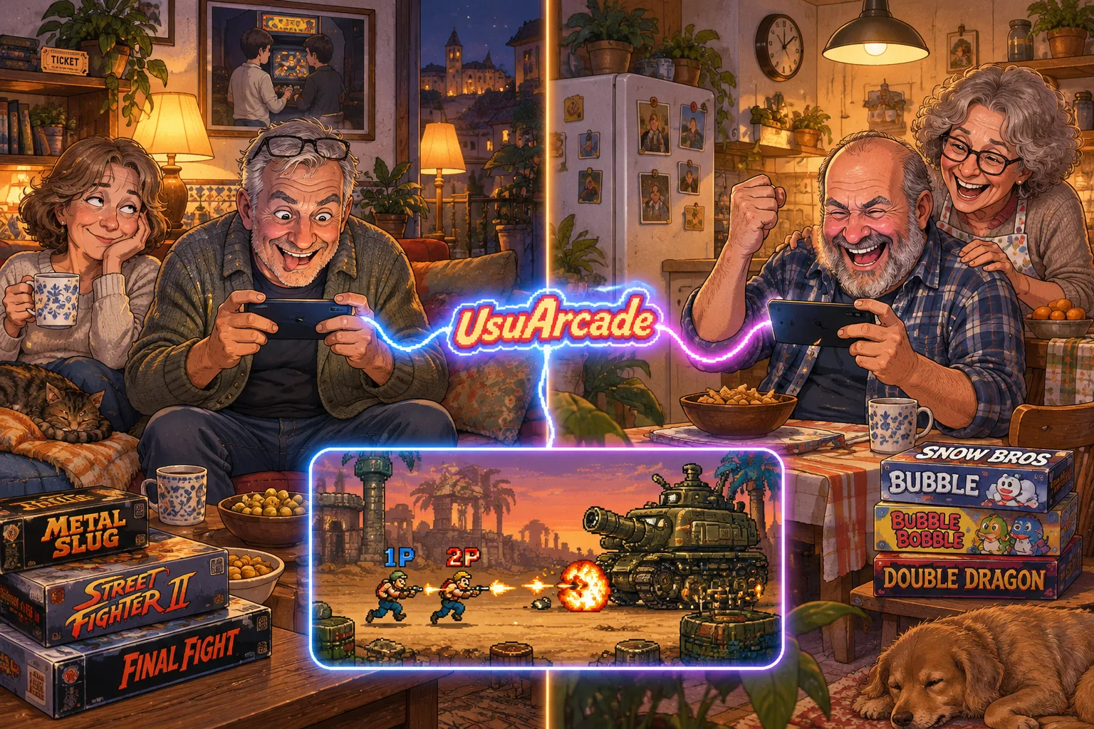 Dos amigos de toda la vida juegan a dobles online, cada uno desde su casa y con su móvil